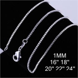 Chains Bk 1Mm 925 Sterling Sier Box Choker Necklaces For Women Men Jewellery Pendant Making 16 18 20 22 24 Inches Drop Delivery Pendant Dh9Au