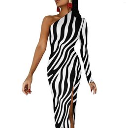 Casual Dresses Zebra Pattern Bodycon Dress Spring African Animal Stripes Print Modern High Slit Long Womens Sleeve Party