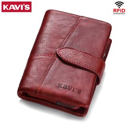KAVIS Genuine Leather Women Wallet with Coin Pocket Female Small Portomonee Rfid Credit Card Walet Lady Perse For Girl Money Bag