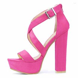 Sandals Women Sexy Open Toe Thick 14cm High Heels Chunky Block Cross Strap Buckle Platform Sandsl Dress Party Wedding Shoes