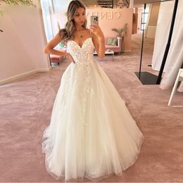 Ivory Spaghetti Strap A Line Wedding Dresses Lace Appliques Pleat Bridal Gown Layered Tulle Sexy Vestiod De Mariee 326 326