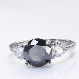 Cluster Rings Black Color Moissanite For Women With 3ct 9mm Gemstone Female Fine Jewelry Real 925 Sterling Silver Ring