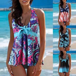 Women's Swimwear Women Summer Beachwear Plus Size Tankini Two Pieces Monokini Vintage Skirt Printed Swimsuit Female Bathing Suit