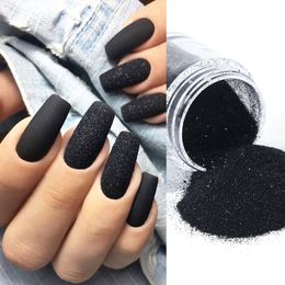 Nail Glitter 1 Box Black White Nail Art Sugar Powder Shiny Dipping Powder Dust Woollen Candy Effect Nails Art Chrome Pigment Glitter NTMN0108 230705