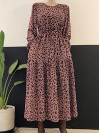 Casual Dresses Women Autumn Leopard Print Midi Party Dress Loose Vintage A-Line Fashion Korean Vestidos Femme Birthday Robe Clothes