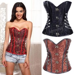 Classical Steel Boned Steampunk Corset Outwear Top Cord Lacing Up Bustier Plus Size S-5XL276Y