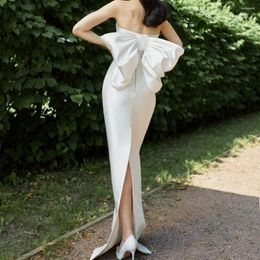 Party Dresses Big Bow Back Long Homecoming Dresss Sweetheart Strapless Split Elegant Mermaid Gown White Ivory Black Customise