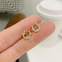 2024 Stud Earrings Trend U-shaped Simple Gold Colour High Quality Pave Inlaid Zircon Earring For Women Jewellery Bijoux Pendant Earrings for women