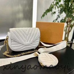 Luxury Women's Shoulder bag Designer Chain bag Leather Mailman Bag Tote Bag Removable small round purse Vintage gold hardware High quality V104278 white