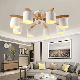 Kronleuchter Moderne LED-Kronleuchterbeleuchtung für Wohnzimmer Schlafzimmer Glanz E27 Deckenleuchte aus Eisen und Holz