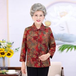 Women's Blouses 5XL Elderly People Cardigan Blouse Coat 2023 Spring Summer 3/4 Sleeve Grandmother Shirt Middle Age Women Top