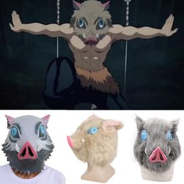 Demon Kimetsu no Yaiba Cospaly Hashibira Inosuke Latex Mask Pig Head Helmet With Hair Halloween Party Props303i