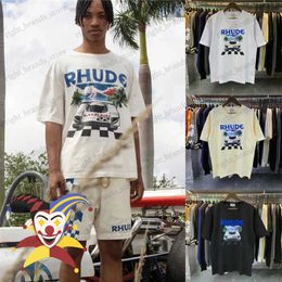 Men's T-Shirts 2022ss RHUDE Formula Car T Shirt Men Women 1 1 Best Quality Oversized Heavy Fabric T-shirts Summer Style Tops Tee T230707