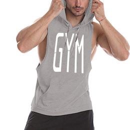 Men's Tank Tops Mens Muscle Hoodies Fitness Bodybuilding Sleeveless Gym Tank Top Vest 230706