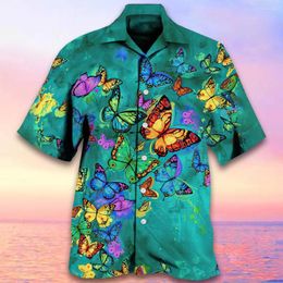 Men's Casual Shirts Hawaiian 3D Printing Animal Flower Butterfly Beach Vacation Short Sleeve Oversized Tops T-Shirts