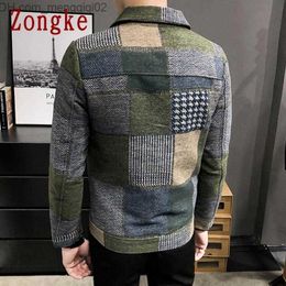 Men's Jackets Mens Jackets Zongke Woollen Plaid Bomber Jacket Japanese Streetwear Men Winter Coat M-3XL Z230710