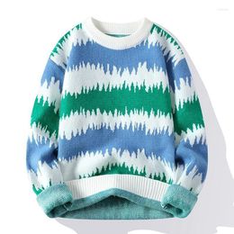 Men's Sweaters #5934 Spliced Colour Striped Sweater Men O-neck Knit Harajuku Warm Teenage Pullovers Knitwear Tight