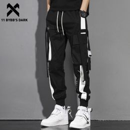 Pants 11 Bybb's Dark Colour Patchwork Ribbon Joggers Pants Men Hip Hop Streetwear Casual Trousers Pants Elastic Waist Loose Cargo Pants