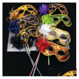 Party Masks New 30Pcs Venetian Half Face Flower Mask Masquerade On Stick Y Halloween Christmas Dance I048 Drop Delivery Home Dhsrz