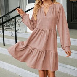 Casual Dresses Womens Solid V Neck Long Sleeve Dress Tunic Short Wrap Women Cute For Summer