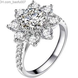 Wedding Rings Luxury Sunflower Rings 2 Carat Diamond Womens Fancy Wedding Sterling Silver Jewelry Z230710