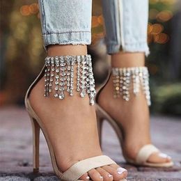 Anklets Stonefans Bohomian Irregular Tassel Anklet for Women Charm Barefoot High Heel Layered Anklet Crystal Foot Jewelry 230706