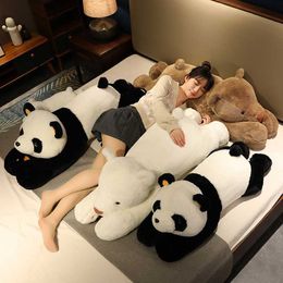 Stuffed Plush Animals 100cm Cartoon Lying Teddy Bear Plush Pillow White Brown Bear Plush Toy Stuffed Panda Doll Soft Animal Pillow Long Sleep Pillow L230707