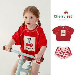 T-shirts Summer Kids Clothes Girls T Shirts Shorts For Girls Cherry Printed Shorts Sleeve Tee Set Children's Clothings Tops 230707