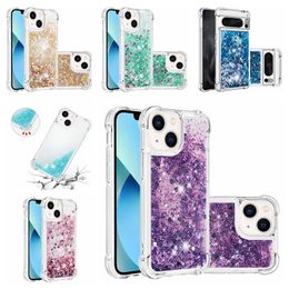 Schnellsand Koffer für iPhone 15 pro max 14 plus 13 12 11 x xs xr 8 7 6 weiche TPU Vier Ecke Liquid Airbag Clear Bling Glitzer Mode Girl Schockdelie Klar zurück.