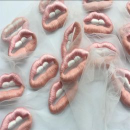 1 piece of embroidered lip patch sew-on ground net fabrics diy handwork pink color decorative accessories quilting for patchwork m272K