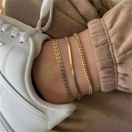 Anklets Gold Colour Multilayer Cuba Chain For Women Summer Boho Bohemian Snake Anklet Set Punk Beach Accessories Jewellery