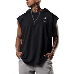 Men's Tank Tops Mens Sleeveless Hooded Tank Tops Summer Gym Stringer Bodybuilding Fitness Sport Workout Singlet Loose Vest Hoodie Tank Top 230706