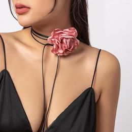 Choker Fabric Big Flower Necklace For Women Silks And Satin Rope Chain Collar Necklaces Korean Style Jewelry Gift Collier