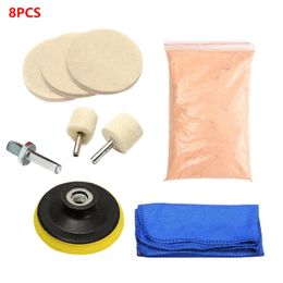 Polijstpads 8Pcs Cerium Oxide Glass Polishing Powder Kit For Deep Scratch Remover For Windscreen Windows Glass Cleaning Scratch Retail