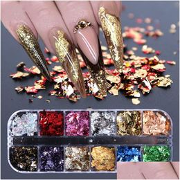 Nail Art Decorations Sequins Paillette Aluminum Irregar Flakes Gold Sier Pigment Nails Decoration Mirror Glitter Foil Paper Drop Del Dhr5U