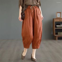 Women's Pants 2023 Art And Leisure Versatile Retro Solid Color Casual Crop Trousers Pure Cotton Loose Harlan Radish Z2094