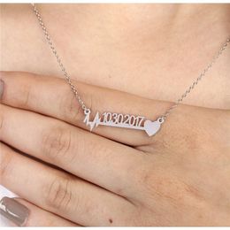 Pendant Necklaces Personalised Heart With Birth Date Pendants Heartbeat Customised Jewellery Nameplate Choker Necklace For Women 230707