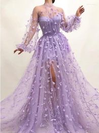 Party Dresses Lace Lilac A-Line Long Sleeves Tie-Up Birthday Formal Evening Dress/Bridal Engagement Wedding Prom Gowns