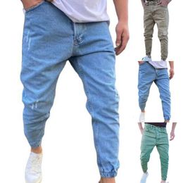 Mens Jeans Autumn Slim Fit Pure Colour Casual Elastic Waist jeans Beam foot Trousers Streetwear Jogger Denim Pants Male 230706
