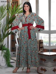 Ethnic Clothing Siskakia Arab Dress Chic Chiffon Floral Fix Diamond Abaya Dresses Summer 2023 Muslim Islamic Women Colour Blocking