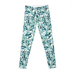 Active Pants White Teal Roses Leggings Push Up Legging Workout Shorts Women's Fitness Sport Women