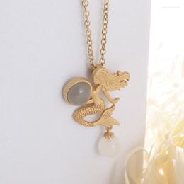 Pendant Necklaces Ladies Retro Fashion Elegant Zircon Gold Color Mermaid Necklace Trend Creative Party Street Jewelry Gift