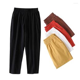 Women's Pants Cotton And Linen Casual 2023 Spring Summer Loose Soft High Quality Solid Elastic Waist Harem