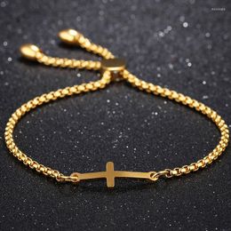 Charm Bracelets Personality Cross Minimalist Bangles Stainless Steel Adjustable Link Chain Jewellery Friendship Gift