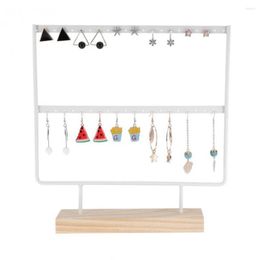 Jewelry Pouches 2 Layer Display Stand Wooden Holes Earrings Ear Studs Holder Rack Shelf Organizer