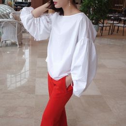 Women's Blouses Cotton White Shirt Lantern Sleeve Doll Korean Style Loose School Girl Large Size Sunscreen Fashion Blouse