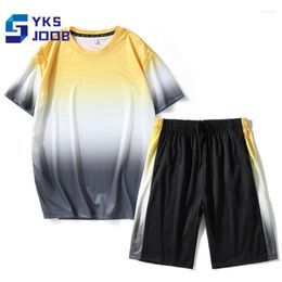 Men's Tracksuits Tracksuit Causal Men Summer Suits Breathable Ice Silk Gradient Short Sleeve Shorts Set Fashion Sport Running Gym Daily Male