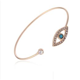 Charm Bracelets Gold Colour Round Shape Lucky Evil Eyes Turkish Hamsa Hand Open Bangle Bracelet Bezel Blue Stone Cz Women Jewellery Dro Dhy0W