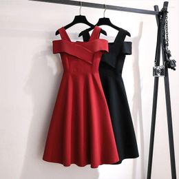 Casual Dresses Women Summer Style A-Line Dress Lady Spaghetti Strap Off Shoulder Solid Color Pleated Mini Vestidos SS258