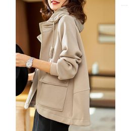 Women's Jackets Hoodie Coat Female 2023 Fall Fashion Western Style Loose Everything Matching Short Splicing Top Tide Solid Colour